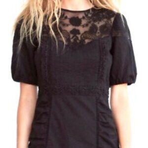 Zara  Black Short Sleeve Lace Cotton Mini Dress, Size XL NWT